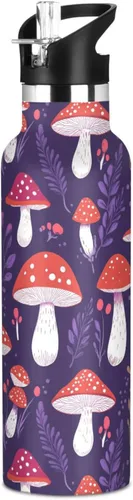 Vista 22 de Red Mushrooms Termitomyces Albuminosus Purple Double Wall Vacuum Insulated Bottles Water Bottles With Straws Leak-proof BPA-Free Leak Proof for Gym