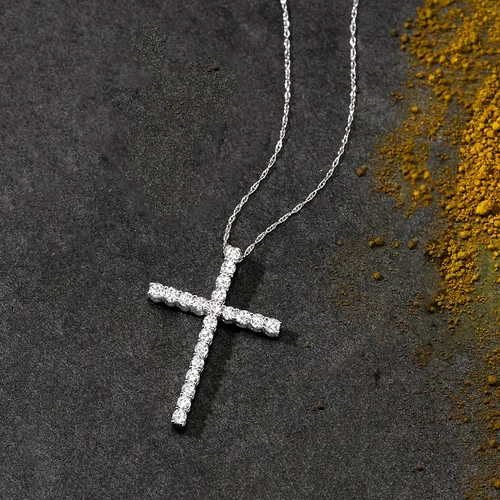 Vista 4 de Ross-Simons 1.00 ct. t.w. Diamond Cross Pendant Necklace in 14kt White Gold