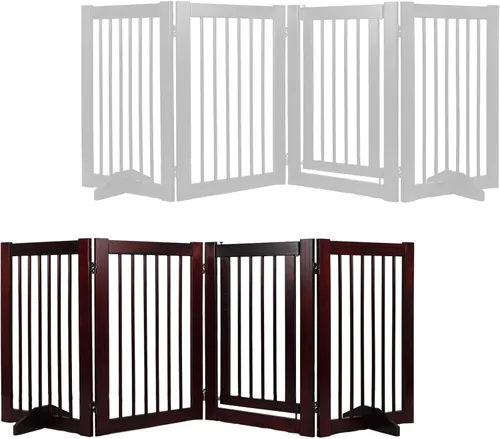 Vista 6 de Puerta de madera independiente para mascotas, puerta para mascotas para perros, valla de madera de 4 paneles de 29.5 pulgadas con 2 soportes, puerta