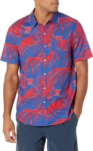 Vista 5 de FOCO NCAA Mens NCAA College Team Logo Floral Tropical Hawaiian Button Up Shirt