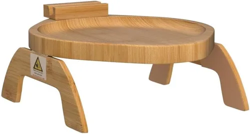 Vista 4 de SINWANT Mesa de brazo de sofá, mesa grande de bambú con clip para sofá con soporte para teléfono de 360°, mesa plegable para reposabrazos de sofá