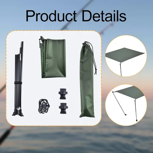 Vista 3 de Folding Chair with Canopy for Outdoor Activities and Fishing, Green