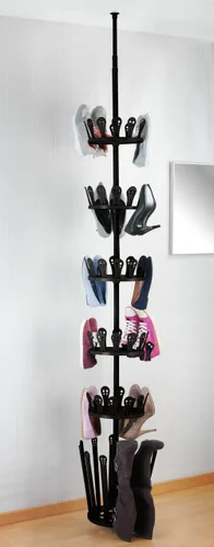 Vista 4 de WENKO Achilles - Zapatero telescópico para 30 pares de zapatos y 6 pares de botas para sujetar entre el suelo y el techo, altura ajustable hasta 9.8