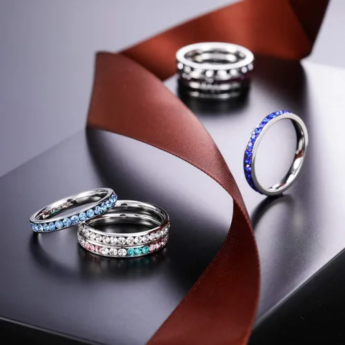 Vista 4 de INBLUE Anillos de promesa personalizados con grabado con fecha de nombre, anillos personalizados para mujeres y niñas, mejor amiga, día de la madre