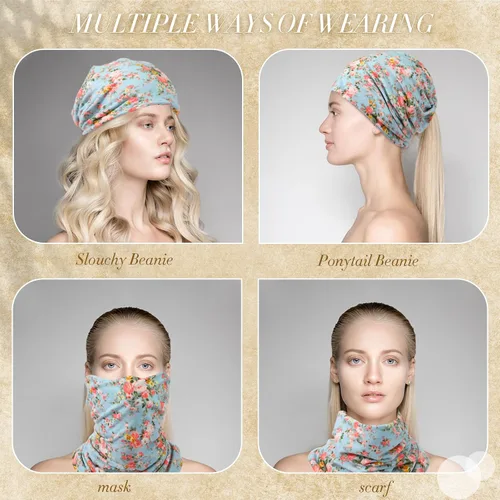 Vista 7 de Gorro holgado para mujer, 5 piezas, turbante, elástico, para el cáncer, gorros, bufanda para dormir