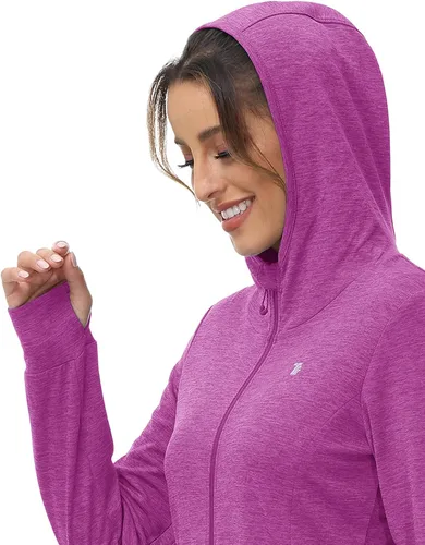 Vista 61 de TBMPOY Chaquetas con capucha y protección solar UPF 50+ para mujer, ligeras, de manga larga, para senderismo, exteriores, con cremallera completa