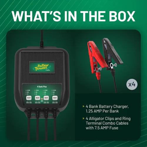 Vista 11 de Battery Tender Plus - Cargador multibanco de 4 bancos, 5 amperios (1.25 amperios por banco), cargador y mantenedor inteligente de batería múltiple