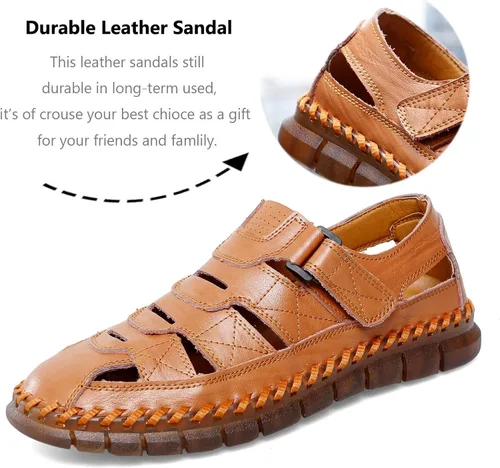 Vista 3 de MAIZUN Sandalias de cuero para hombre con puntera cerrada, zapatos de pescador de playa, sandalias deportivas de verano al aire libre