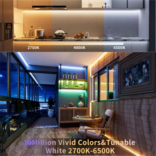 Vista 5 de PAUTIX - Tira de luces LED COB, 20 pies RGB+CCT 2700K-6500K luces LED blancas, tira de luces LED RGB regulable que cambia de color, con control