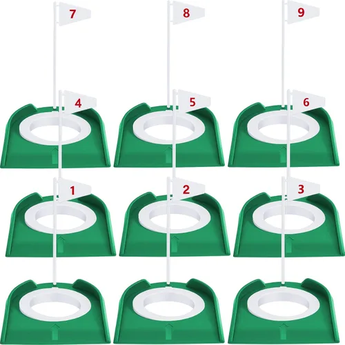 Vista 9 de Sotiff 9 Pack Golf Putting Cup and Flag Plastic Golf Hole Training Aids Training Putters for Indoor Outdoor Men Women Office Backyard Garage