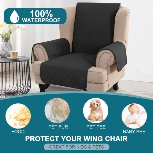 Vista 2 de Turquoize Funda 100 % impermeable para sillón de ala, protector de sofá, triple antideslizante, protector de muebles para mascotas, niños, perros
