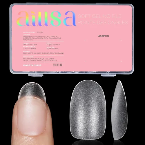 Vista 12 de AILLSA - Puntas de uñas de ataúd extra cortas de cobertura completa, puntas de uñas transparentes de gel acrílico 450 puntas de uñas postizas