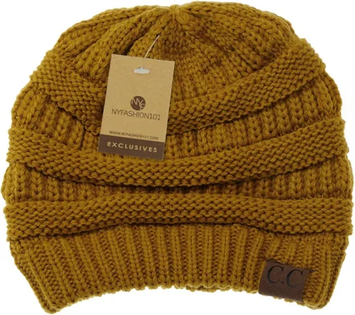 Vista 6 de C.C - Gorro de punto trenzado, elástico, moderno, grueso, suave y abrigado