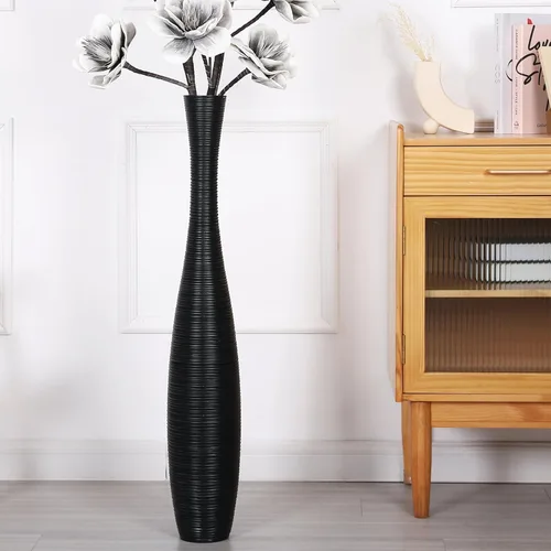 Vista 22 de Leewadee Florero decorativo alto para decoración de sala de estar, 20 ″, negro, resina