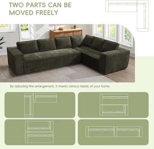 Vista 7 de Merax Moderno sofá modular modular en forma de L de 129.5 pulgadas con cojines, juego de sofá modular de piso de 6 asientos con diván para sala