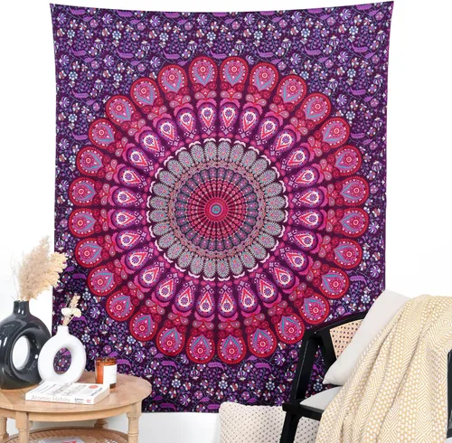 Vista 14 de Tapiz para pared con diseño hippie de mandala, bohemia e hindú Azul y verde