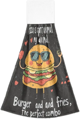 Vista 2 de Toallas de cocina colgantes para baño, lindas hamburguesas simples, gasolinera, estilo retro, juego de 2 toallas de Navidad para cocina