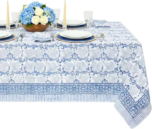 Vista 9 de ATOSII Mantel 100% algodón, Amara, floral, hecho a mano, rectangular, de lino, para cocina, comedor, fiestas, bodas, exteriores, picnics, Pascua