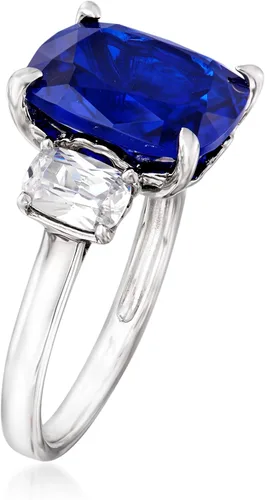 Vista 3 de Ross-Simons 6.25 Carat Simulated Sapphire and 1.10 ct. t.w. CZ 3-Stone Ring in Sterling Silver