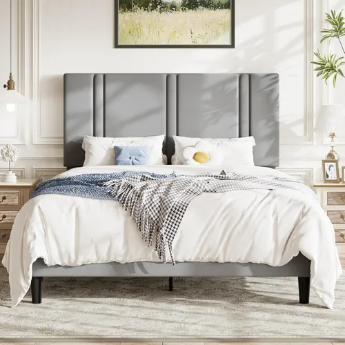 Vista 13 de Allewie Twin Platform Bed Frame with Velvet Upholstered Headboard