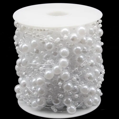 Vista 9 de Guirnalda de Cuentas para Árbol de Navidad de 99 Pies, Hebra de Perlas Artificiales de 3-8mm, Cadena de Cuentas para Manualidades DIY, Bodas