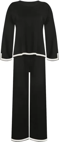 Vista 3 de Conjunto de dos piezas para mujer, conjunto de suéter de punto de otoño de 2 piezas, sudadera de manga corta, pantalones de cintura elástica, S-XL