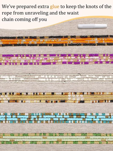 Vista 7 de Juego de 12 cuentas de cintura de 50 a 70 pulgadas, hechas a mano, coloridas cuentas africanas para el vientre, joyería para el cuerpo, joyería