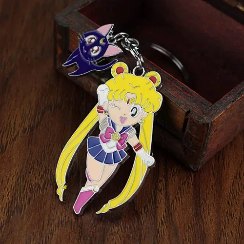 Vista 7 de Sailor Moon Tsukino Usagi con gato clave cadena llavero llavero