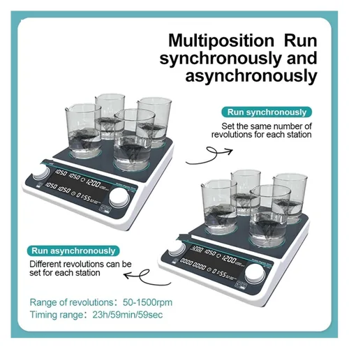 Vista 5 de LAB Stirrer, Multiple Magnetic Stirrer Digital Laboratory Mixer Four-Station 500ml*4(MS-10L)