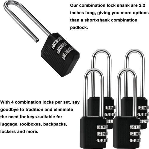 Vista 6 de Faburo - Paquete de 4 candados de combinación pequeña de grillete largo de 2.2 pulgadas Padlock Combination with 3 Digit Codes, Resettable Luggage