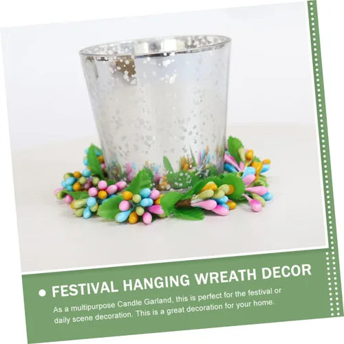 Vista 5 de KOMBIUDA 4 coronas de velas de Pascua para decoración de mesa, portavelas de bayas de primavera, encantadores adornos florales para fiestas