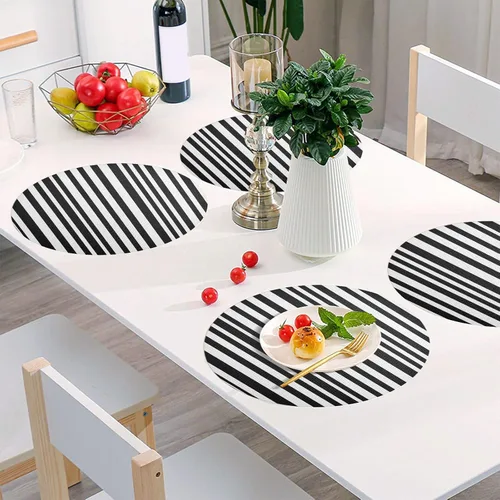 Vista 6 de Black White Stripes Round Placemat, Washable Place Mat Heat Resistant for Kitchen (one Sizex1)