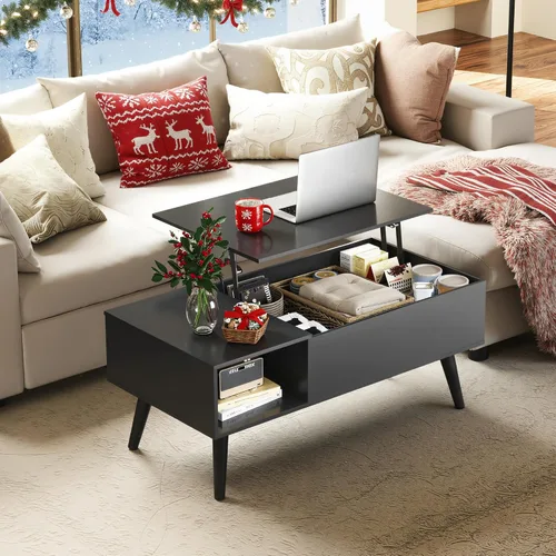 Vista 2 de WLIVE Mesa de Centro para Sala de Estar, Mesa de Centro con Tapa Elevable y Almacenamiento, Mesa Central de Comedor de Madera Pequeña Elevable