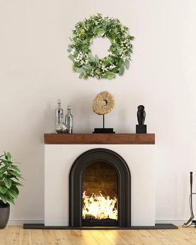Vista 5 de Vlorart Coronas Artificiales de Primavera y Verano de Navidad de Vegetación Verde para Puerta Delantera Corona de Hojas de Eucalipto Verde