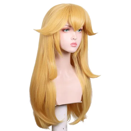 Vista 6 de FantaLook Peluca larga rubia con aretes para mujer, disfraz de Halloween