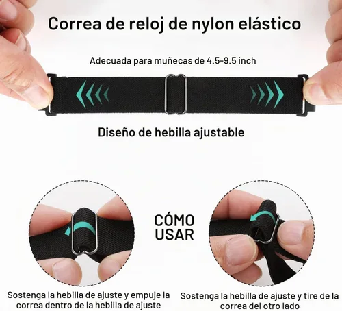 Vista 6 de Paquete de 2 correas elásticas de nailon compatibles con reloj inteligente Mindrose H80 de 1.47 pulgadas, correas de reloj elásticas suaves