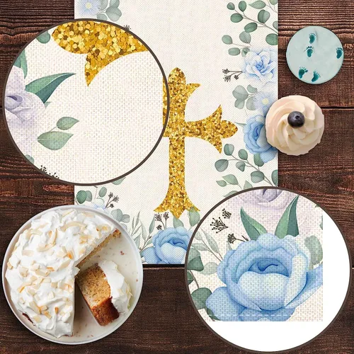 Vista 5 de Pudodo Camino de mesa de bautismo para niños, Dios bendiga la primera comunión, bautizo, baby shower, fiesta, cocina, comedor, decoración del hogar