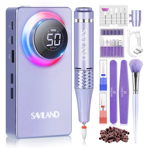 Vista 20 de SAVILAND Taladro Eléctrico para Uñas 50000 RPM: Lima Eléctrica Inalámbrica para Uñas Vida de Batería de 10 H Kit de Taladro Recargable para Uñas