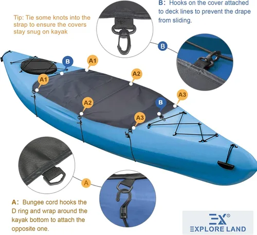Vista 4 de Explore Land Cubierta universal impermeable para cabina de kayak, cubierta de sello para cabina de kayak para interior y exterior, regular de 44 x