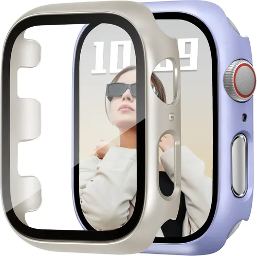Vista 25 de JR.DM - Juego de 2 fundas de policarbonato duro de 38 mm con protector de pantalla de vidrio templado HD para Apple Watch Series 3/2/1, protector