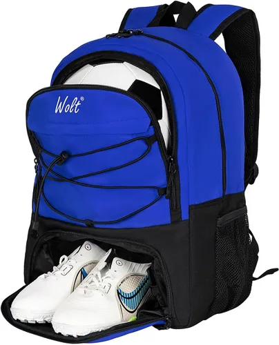 Vista 14 de WOLT - Mochila para balón de fútbol juvenil, bolsa deportiva con soporte para balón y compartimento para zapatos, para fútbol, fútbol americano