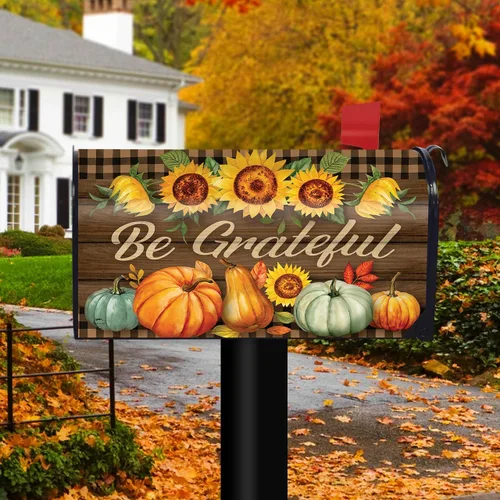 Vista 2 de Briarwood Lane Funda para buzón de granja de otoño Be Grateful