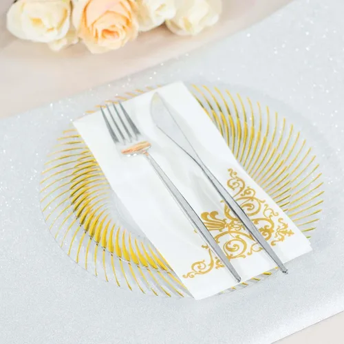 Vista 7 de Paquete de 10 platos de postre de plástico transparente y dorado de 7 pulgadas, platos de ensalada desechables redondos