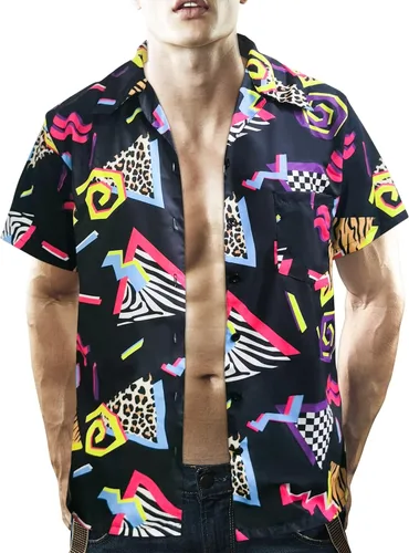 Vista 5 de Camisas para hombre de los años 80, camisas con botones de los años 90, camisas de playa hawaianas vintage, camisas de discoteca de los años 80 y 90