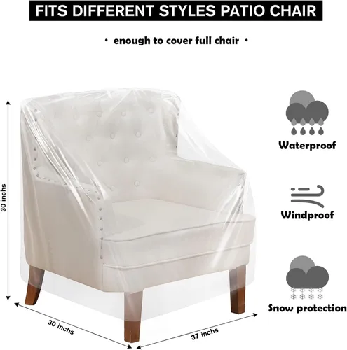 Vista 2 de Tudomro 4 fundas para sillas de plástico para exteriores, impermeables para sillón, transparentes, a prueba de polvo, funda de sofá de plástico