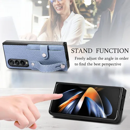 Vista 3 de Asuwish Funda de teléfono para Samsung Galaxy Z Fold 2 5G 2020 y accesorios para celular con correa para la muñeca, soporte para tarjeta de crédito