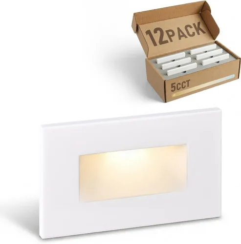 Vista 17 de LEONLITE - Luces LED para escalones de 3CCT 120V, 3.5W 110LM regulables del 5% al 100%, impermeables para interiores y exteriores, verticales, luz