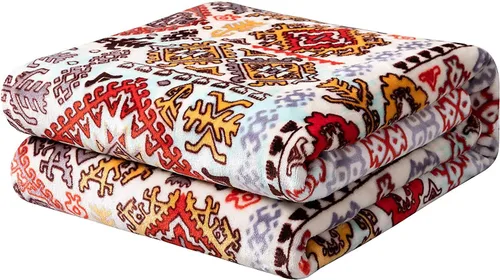 Vista 4 de DaDa Bedding - Manta de forro polar de visón bohemio del suroeste, ligera, acogedora, de granja, azteca, habana, geométrica, abstracta, suave