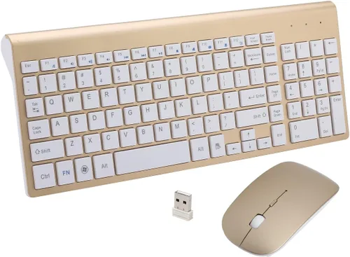 Vista 2 de Combo de teclado y mouse inalámbricos, compacto de tamaño completo de 2.4 GHz, ultra delgado, teclado inalámbrico con teclado numérico y mouse
