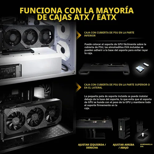 Vista 2 de EZDIY-FAB Soporte vertical para tarjeta gráfica con ARGB 5V 3Pin LED, montaje de GPU, kit de soporte VGA para tarjeta de video con cable elevador